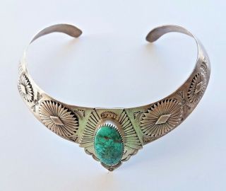 Native American Eddy Chaco Navajo Neck Piece Turquoise Sterling Silver Collar