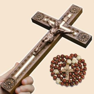 Carved Wooden Wall Cross 12.  4 " Crucifix Jesus Christ Religious Gift,  Rosary