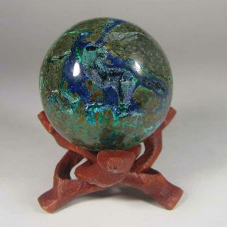 43mm Blue Azurite,  Malachite,  Chrysocolla Gemstone Sphere Ball W/ Stand – Peru