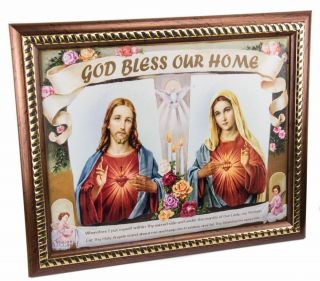Sacred Heart Of Jesus & Mary Plaque Wall Picture Home Blessing Holy Land 17.  6 "
