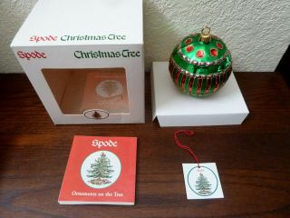 Mib Spode Xmas Tree Ornament Made In Poland Green Red Round Glass Ball Box Rare