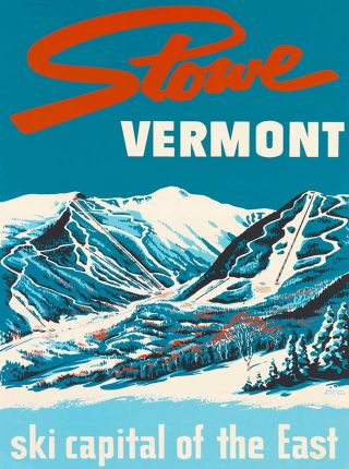 Stowe Vermont Ski Capital Of The East United States Vintage Travel Art Poster