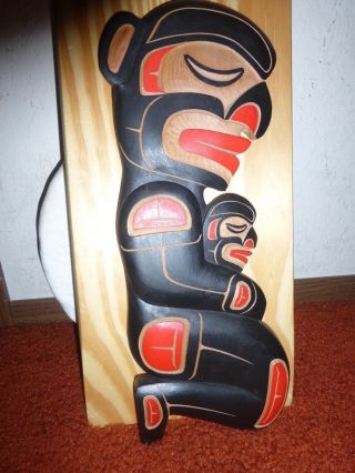 Northwest Coast Squamish Nation Hand Carved Cedar " Tsonakwa " Carving - Plaque.