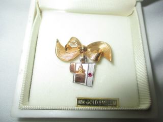 Zippo Employee Service Award Gold Bow Pin W Lighter Emblem W Ruby In Orig Box