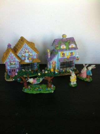 Easter Village Bunny Towne Ceramic Easter Bunny Candle Houses Box