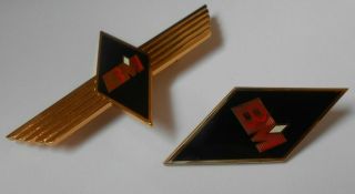 British Midland Bma Metal Badges Wing And Diamond Two Vintage Insignia