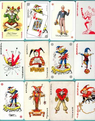12 Single Swap Playing Cards Jokers All Color Jesters Figures Some Vintage