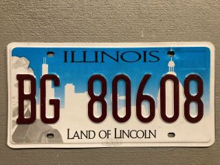 Illinois License Plate Land Of Lincoln/ Chicago Skyline Bg - 80608