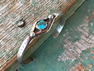 Slender Antique Navajo Silver And Turquoise Bracelet N R.