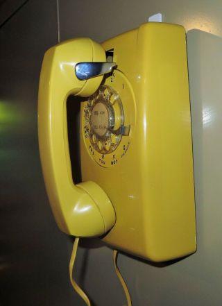 Vintage Bright Yellow Western Electric Wall Mount Rotary Dial Phone 554