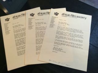 African Film Society 1978 3 Signed Letters Sent To Actor Brock Peters