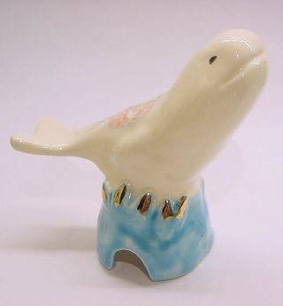 Vintage Adrian Pottery Pie Bird Vent/funnel Sperm Whale,  Gold Trim