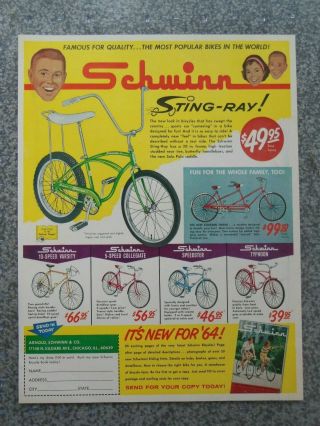 Vintage 1964 Schwinn Stingray Bicycle Advertisement