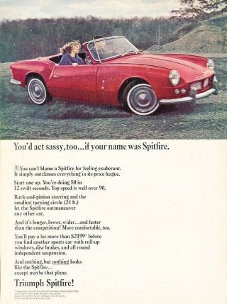 1964 Triumph Spitfire Convertible Advertisement Print Art Car Ad J909
