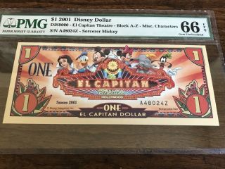 2001 $1 El Capitan Theatre: Block A - Z,  Disney Dollar Pmg66