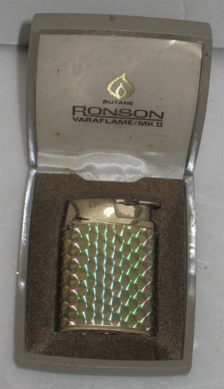 Vtg Ronson Metallic Gold Butane Varaflame Mk Ii Cigarette Lighter In Package