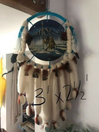 Great Deal Native American Large Feather/wool/beads Dream Catcher Price