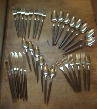 34 Pc Ekco Eterna Canoe Muffin Mid Century Flatware Knives Forks Spoons Japan