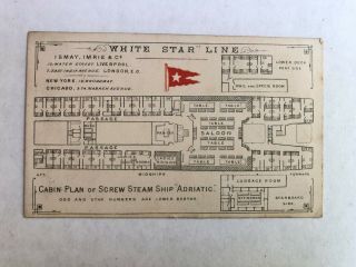 Rare 19th Century White Star Line Deck Plan Trade Card For The Rms Adriatic