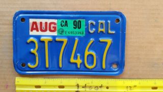 License Plate,  Blue California,  Motorcycle,  1990,  3 T 7467