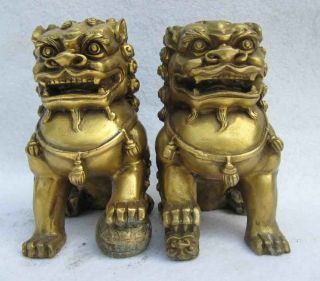 China Feng Shui Copper Brass Door Foo Dogs Talisman Lion Beast One Pair Nr