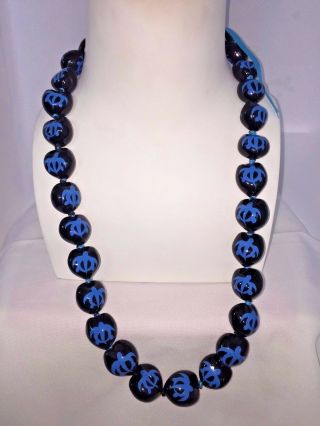 Hawaii Wedding Kukui Nut Lei Necklace Black W/ Blue Honu Turtle (qty 2)