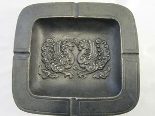 Vintage Cast Iron Ashtray Coin Dish 4 Notches,  Heavy Kissing Peacocks