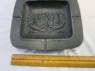 Vintage cast iron ashtray coin dish 4 notches,  heavy KISSING PEACOCKS 2