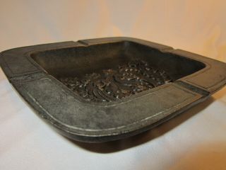 Vintage cast iron ashtray coin dish 4 notches,  heavy KISSING PEACOCKS 4