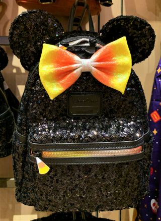 Disney Parks Halloween Candy Corn Minnie Mouse Backpack Loungefly In Hand