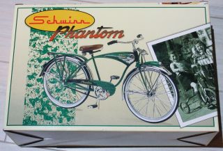 NIB XONEX SCHWINN GREEN PHANTOM 1:6 DIE CAST BALLOON TIRE - HORN TANK BICYCLE W/CA 2