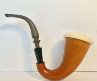 Vintage Sherlock Holmes Calabash Tobacco Smoking Pipe Curve Stem Meerschaum Bowl