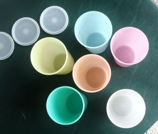 6 Vintage Pastel Tupperware 16 oz.  Cups Tumblers w Lids Seals 107 G 2