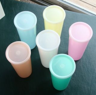 6 Vintage Pastel Tupperware 16 oz.  Cups Tumblers w Lids Seals 107 G 4
