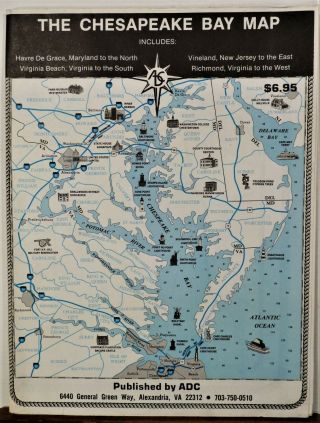 1985 Chesapeake Bay Large Road & General Navigation Map Virginia,  Dc Maryland B
