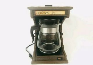 Vintage Faberware 1970s Automatic Drip Coffee Maker & Carafe Wood Brown Retro
