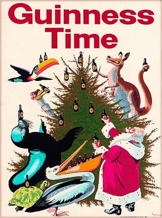 Guinness Time Beer Santa Claus Ireland Vintage Travel Art Poster Print