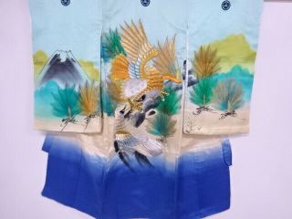 79155 Japanese Kimono / Vintage Kimono For Boys / Embroidery / Mt.  Fuji & H