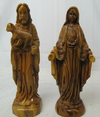2 - The Good Shepherd & Virgin Mary Madonna Carved In Olive Wood Figure Statue 10 "