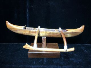 Francis Pimmel Carved Hawaiian Koa Wood Canoe Outrigger Hawaii Sculpture