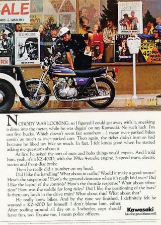 1975 Kawasaki Kz - 400d Motorcycle Bike Advertisement Print Art Ad J562