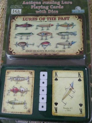 Antique Fishing Lure Playing Cards With Dice & Tin,  Casino Quality Playing Cards