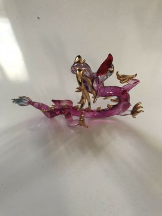 Glass Figurine Purple Magical Dragon Fantasy Collectible Miniature Hand Blown