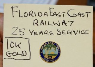 10 Kt Gold Pin Florida East Coast Railway 25 Years Service Blue Enamel 2.  4 Gms