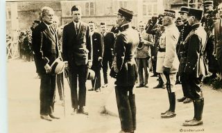Postcard Sized Photo Charles Lindbergh Meets Marshal Petain Paris
