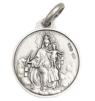 16mm Silver 925 Our Lady Mt Carmel & Sacred Heart Jesus Scapular Medal Pendant