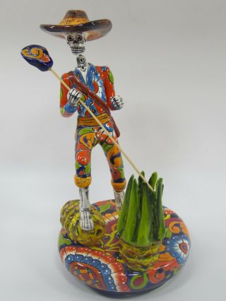 Tequila Jimador Catrina,  Mexican Day Of The Dead,  Colorful Handpainted,  Folk Art