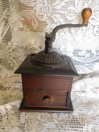 Cast Iron Wood Coffee Bean Grinder Mill Vintage Repo.
