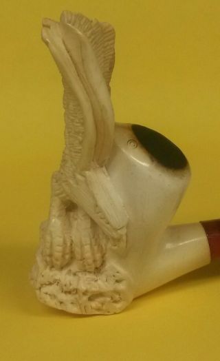 Vintage Eagle Hand Carved Block Meerschaum Smoking Pipe In A Fitted Case