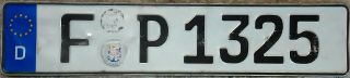 Germany License Plate From Frankfurt Am Main City Centre F P 1325